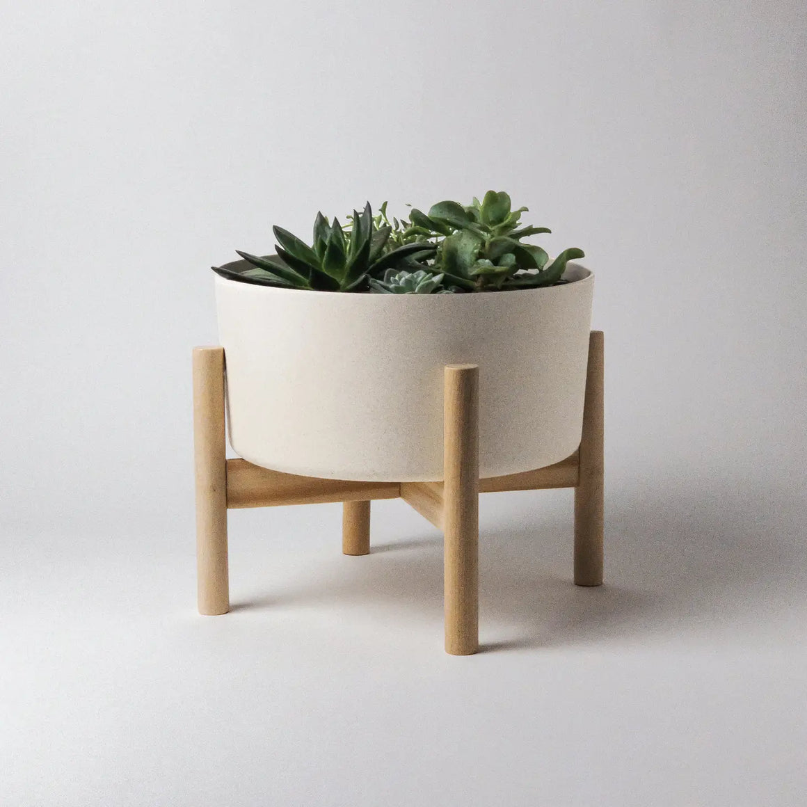 Bamboo Fibre Wide Planter Pot and Stand
