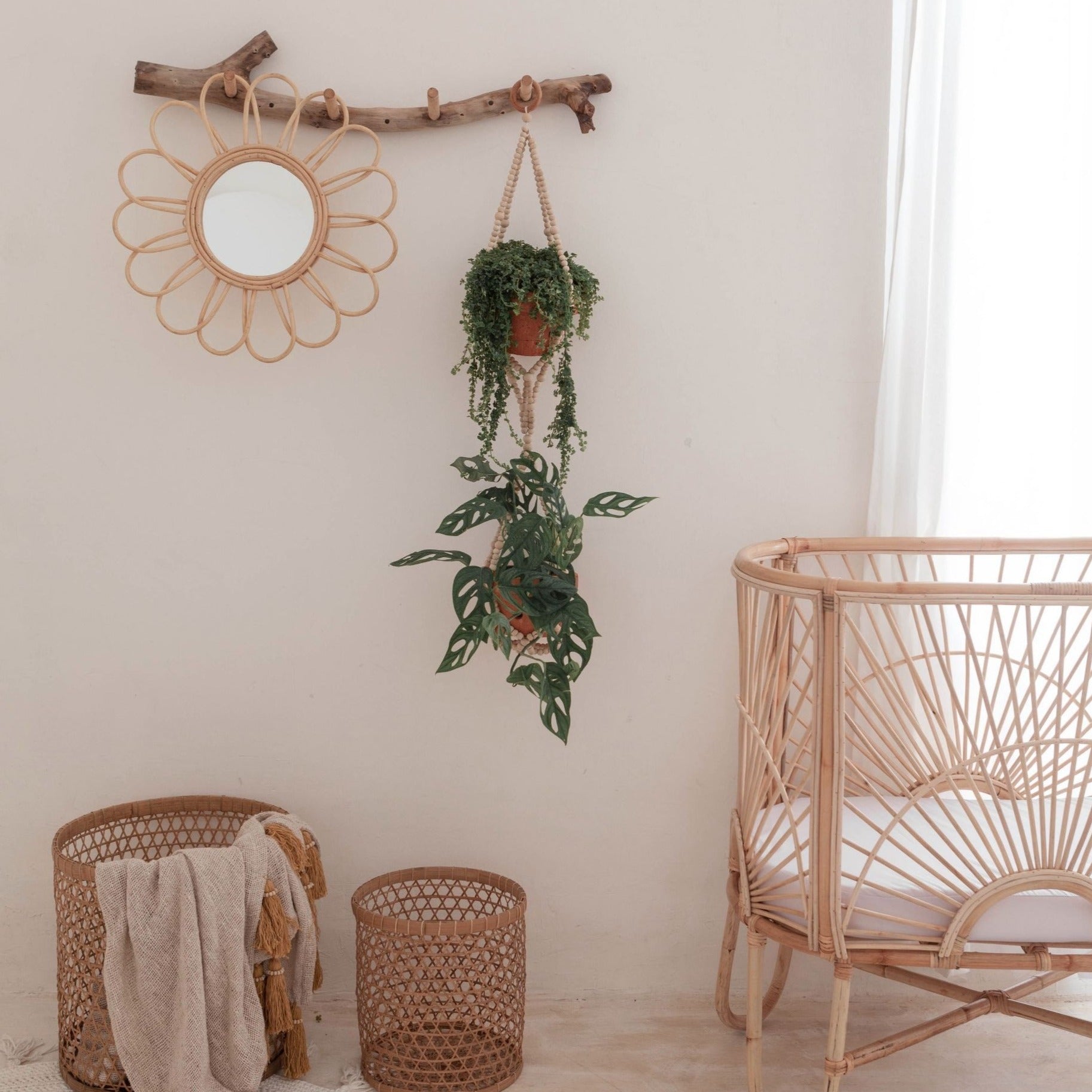 wooden bead plant hanger Coffee Wood Beaded Plant Hanger